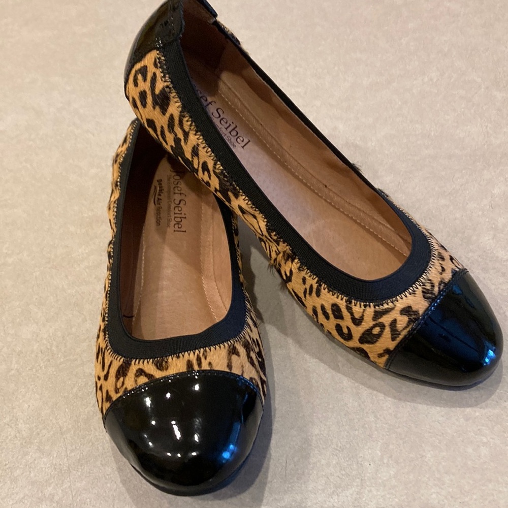 COPY - Josef Seibel real calf hair leopard ballet, round toe flats.